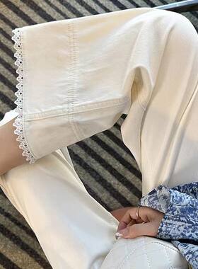 夏季初秋蕾丝花边孕妇牛仔直筒裤