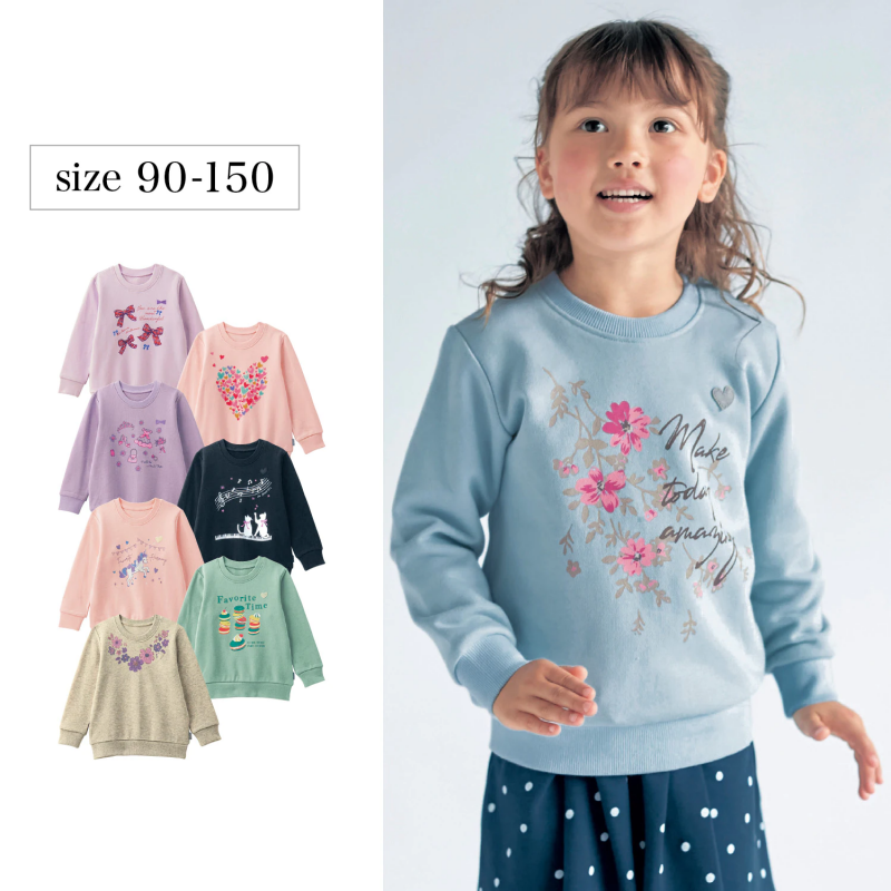 日系千家外贸原单女童装 春秋纯棉毛圈圆领 套头休闲针织上衣卫衣