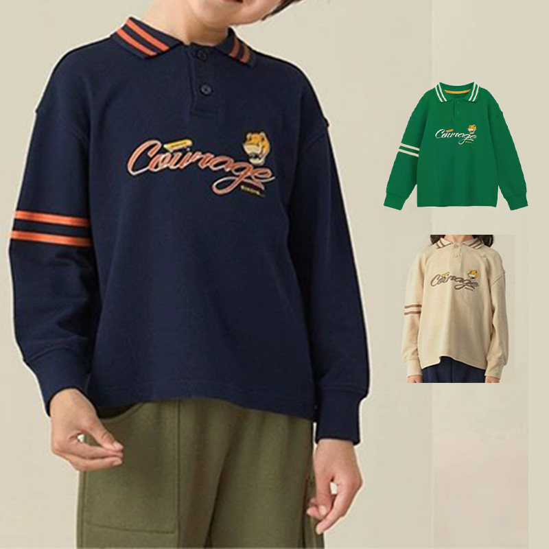 千家原单童装 春秋男女童儿童学院风半开襟T恤休闲棉质POLO衫上衣