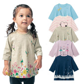 日系千家外贸原单童装 T恤衫 春秋女童纯棉简约可爱裙式 T恤中七分袖