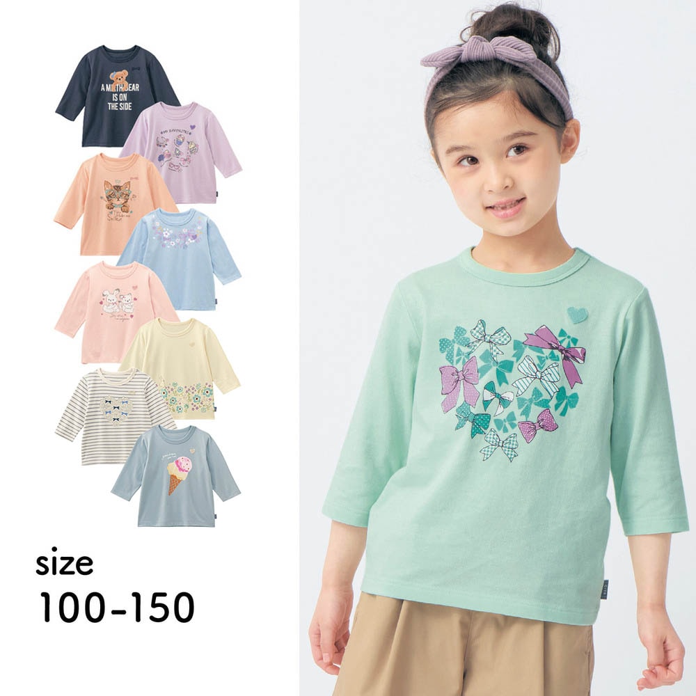 圆领甜美七分袖纯棉T恤