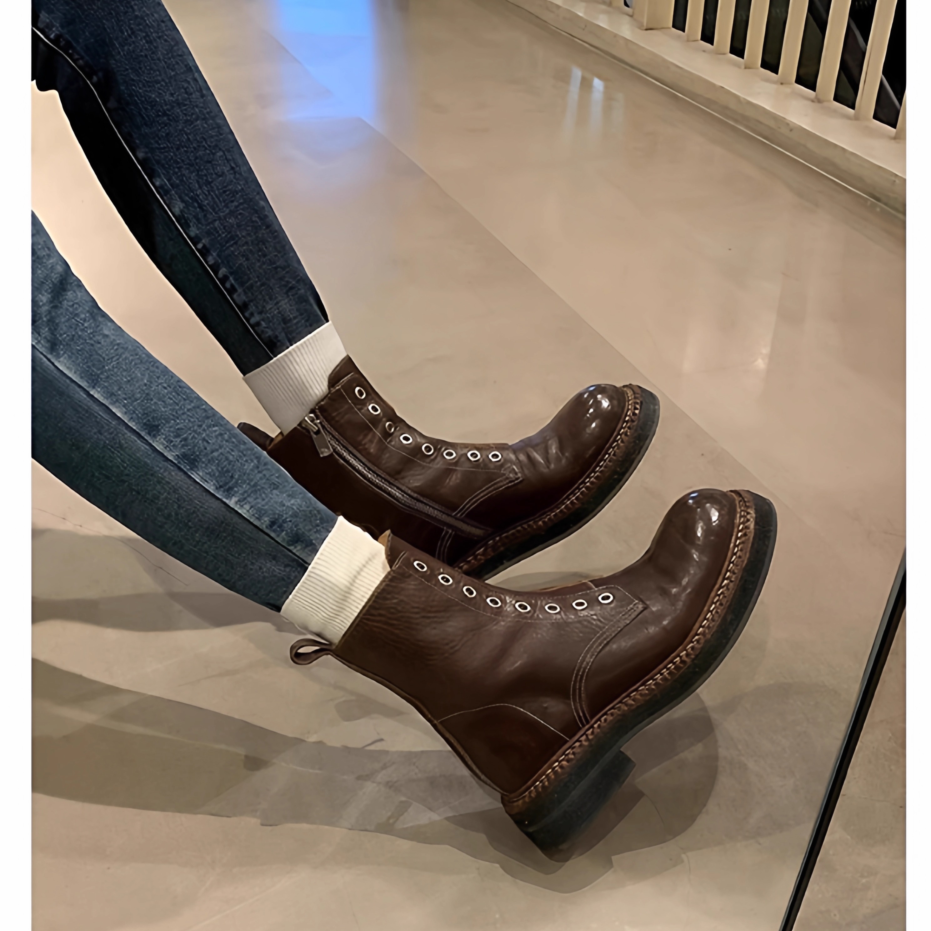 英伦无鞋带马丁靴冬侧拉链机车靴