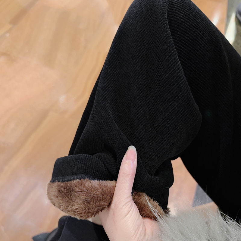 灯芯绒加绒裤子女加厚直筒休闲裤