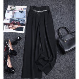 流行风格 子女钻链2026春装 新款 阔腿裤 高端西装 女垂感黑色休闲裤 裤