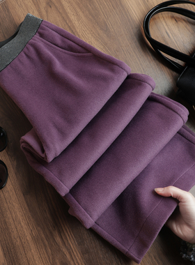 烟灰紫色毛呢裤子女秋冬2025新款加厚阔腿裤女高腰直筒裤休闲显瘦