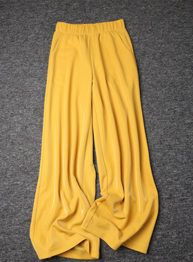 氧气多巴胺欧货黄色光泽感阔腿裤子女2025秋季新款直筒休闲裤长裤
