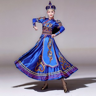 新款 民族風(fēng)現(xiàn)代舞蹈演出服飾大擺裙高端表演長(zhǎng)裙 女生活裝 蒙古服裝