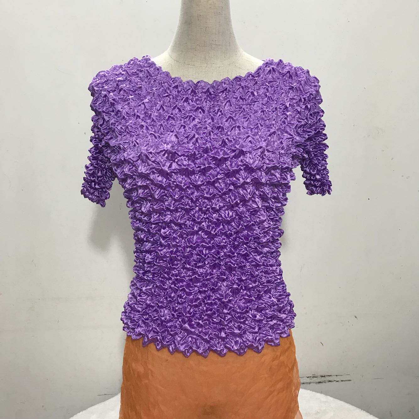 短袖民族风薄款褶皱聚酯纤维女装