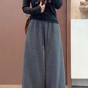 羊绒阔腿裤 胖小皮 保暖小弯刀裤 加绒加厚新款 子 加绒休闲裤
