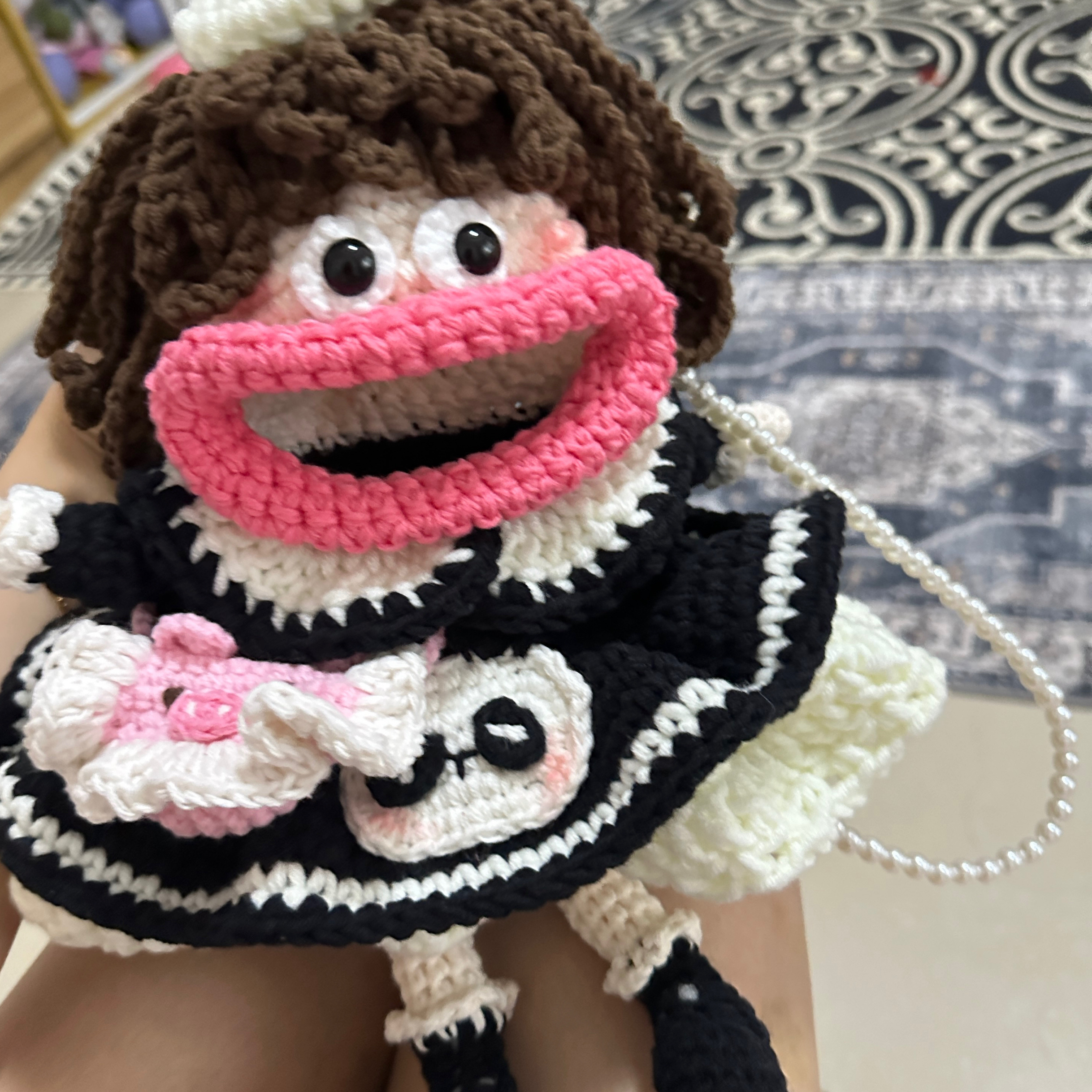 熊猫香肠嘴大嘴手机包手工钩织包毛线编织包diy材料包娃娃女孩包