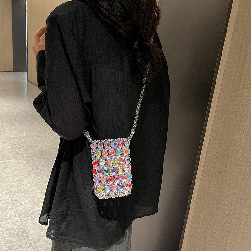 彩色爱心手工串珠包DIY材料包果冻包儿童自制珠子包编织包手机包