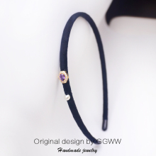 GGWW细款发箍头饰法式优雅发卡锆钻珍珠头箍简约气质黑色丝绒饰品