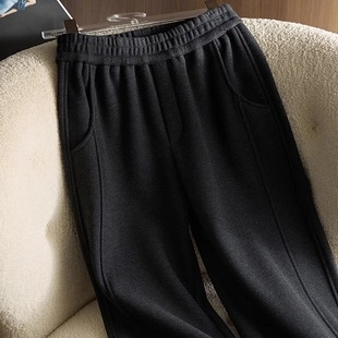 显瘦自发热送长辈 人字纹提花真丝阔腿裤 德绒山羊绒真丝直筒裤