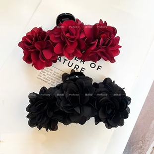 [繁华似锦]高级感立体玫瑰花发夹气质抓夹盘发鲨鱼夹发卡网红同款