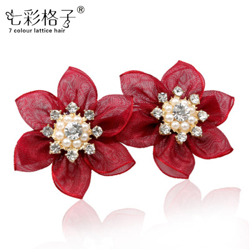 七彩格子头饰 布艺发卡韩国蝴蝶结发饰韩版饰品A0204