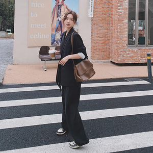 时尚宽松黑色西装套装女2025秋季新款高级感西服阔腿长裤两件套图片