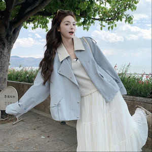 现货 皮拼接短外套女 2C512-P165-控255图片