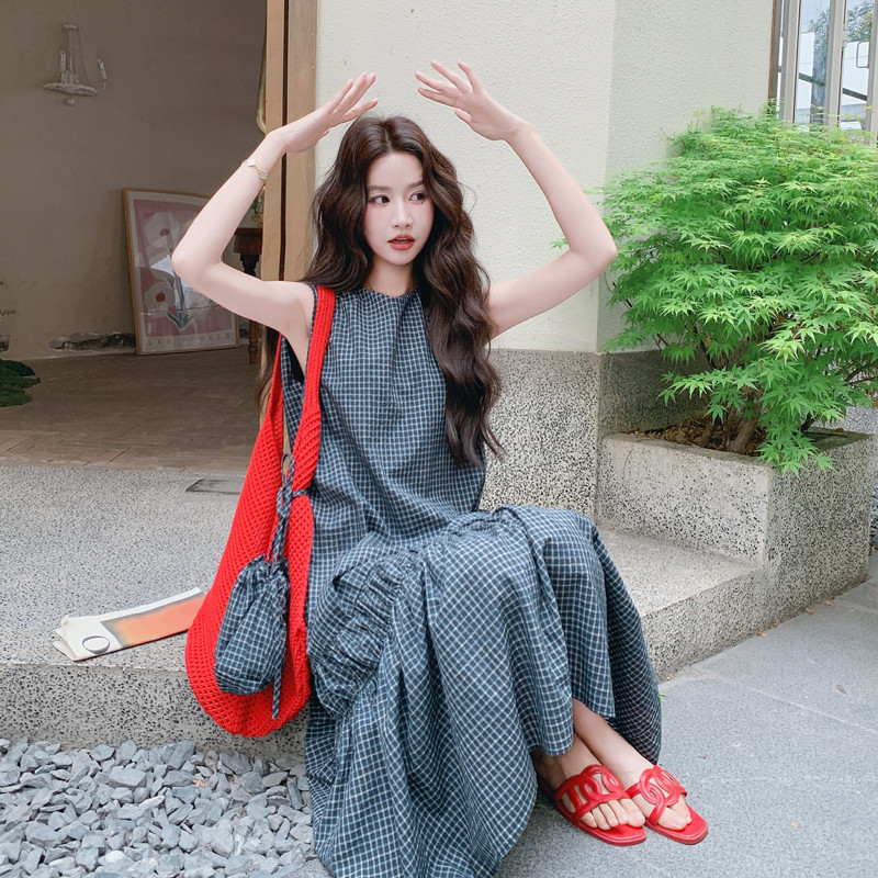 现货格子无袖连衣裙女夏季新款2C512-7068-P145-控228，女装连衣裙，昱喆服饰