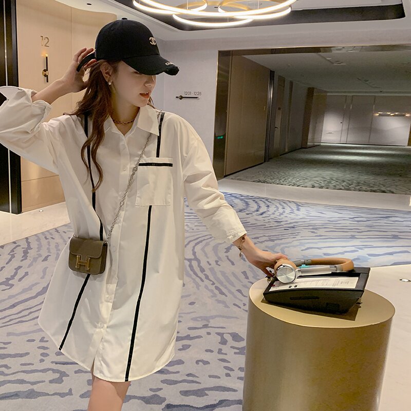 196现货 连衣裙衬衫裙 A162白色 P105 控158图片