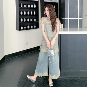 现货 时尚牛仔蕾丝套装女 2C512-1091新款-P175 控238图片
