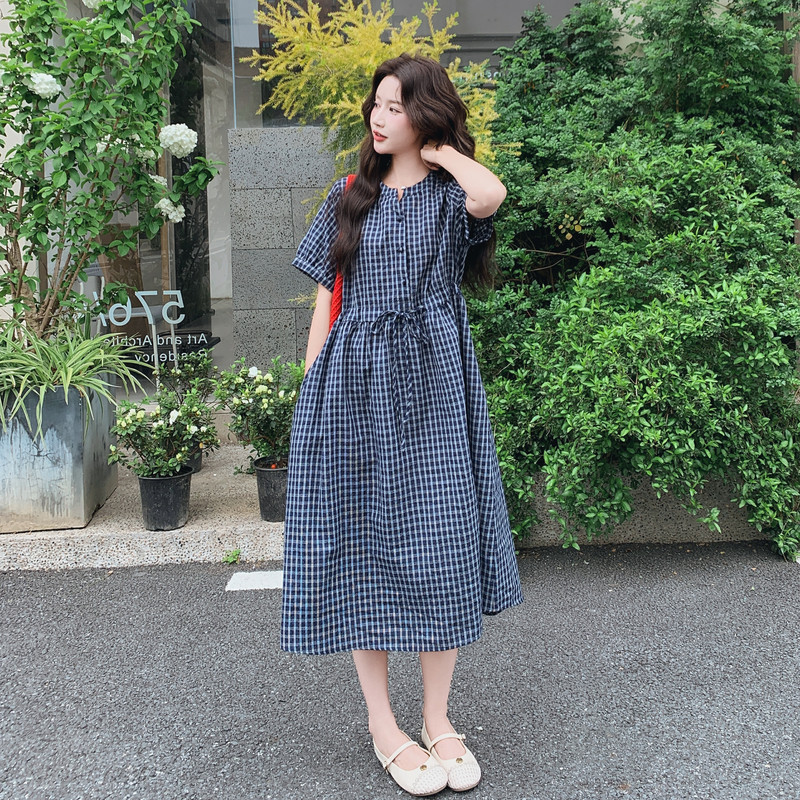 现货格子短袖连衣裙夏季2C512-7063-P140-控215,女装连衣裙,昱喆服饰
