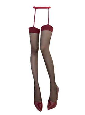 性感吊袜带夜店蹦迪吊带一体袜纯欲红色撞色红边长筒