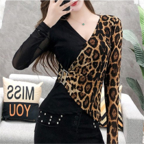 Spring and summer new leopard print splicing Latin Dance Top dance practice clothes national standard modern social dance long sleeve nun