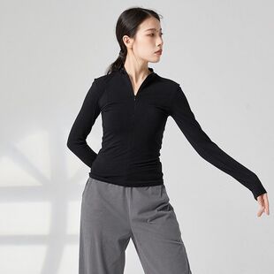拉丁舞现代舞蹈练功服女式紧身长袖上衣黑色表演训练瑜伽艺考长袖