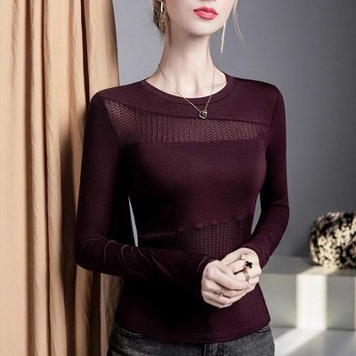 蕾丝拼接打底衫女2025秋季新款