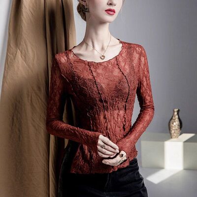蕾丝打底衫女长袖洋气小衫长袖
