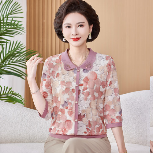 中老年人七分袖T恤女奶奶小衫