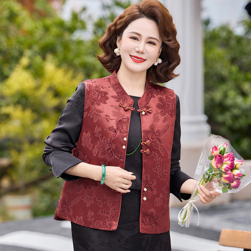 妈妈春装马夹外套新中式国风背心