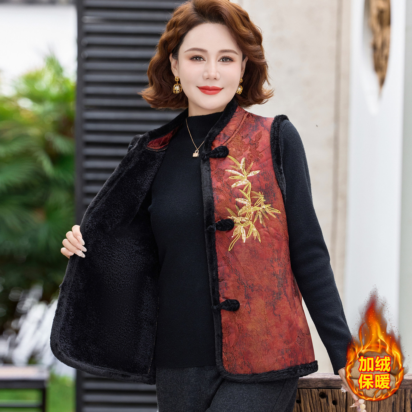 奶奶唐装背心中老年女士洋气马夹