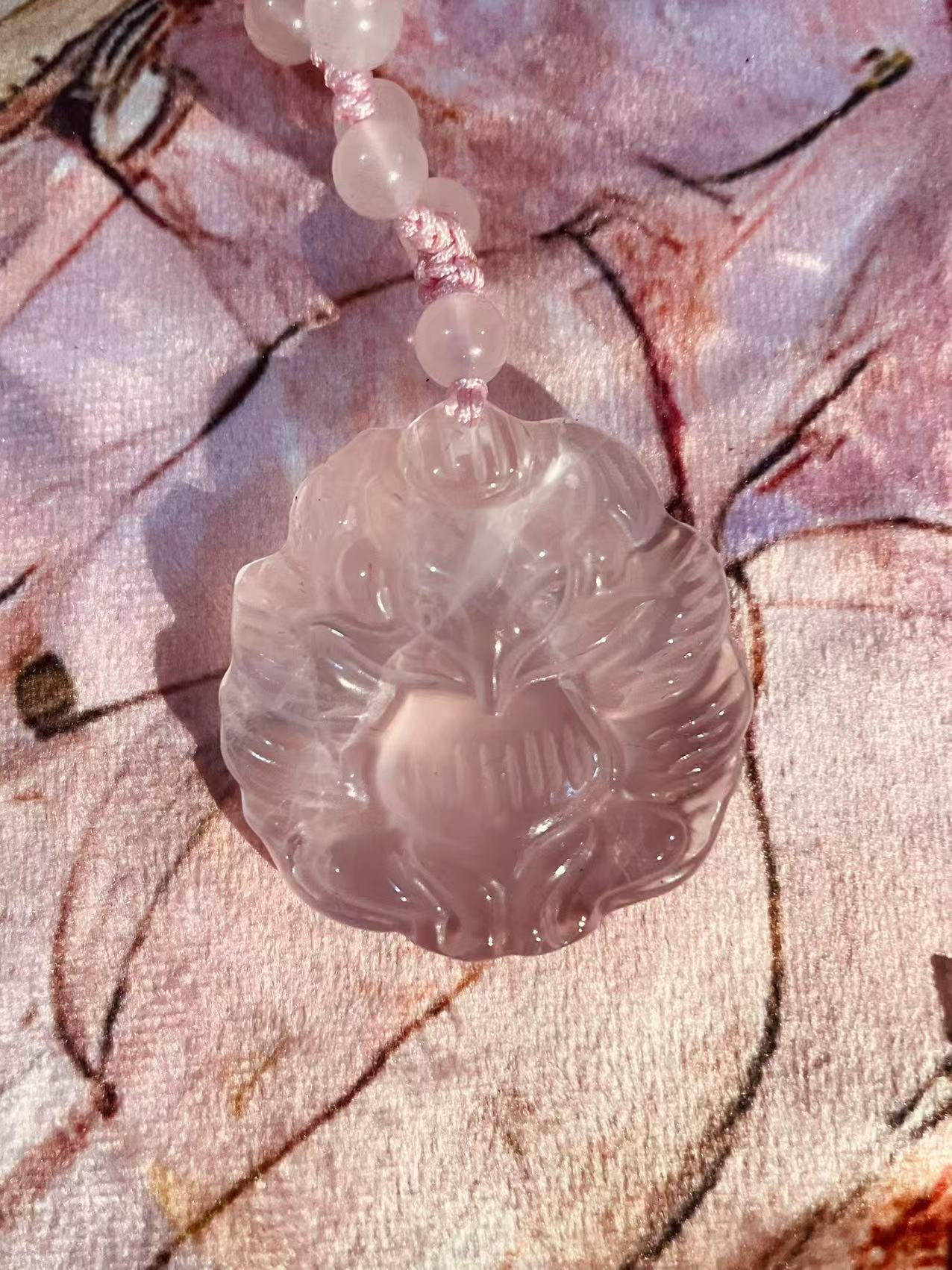 【原创设计】纯天然淡粉水晶九尾灵狐吊坠水晶项链女款礼物