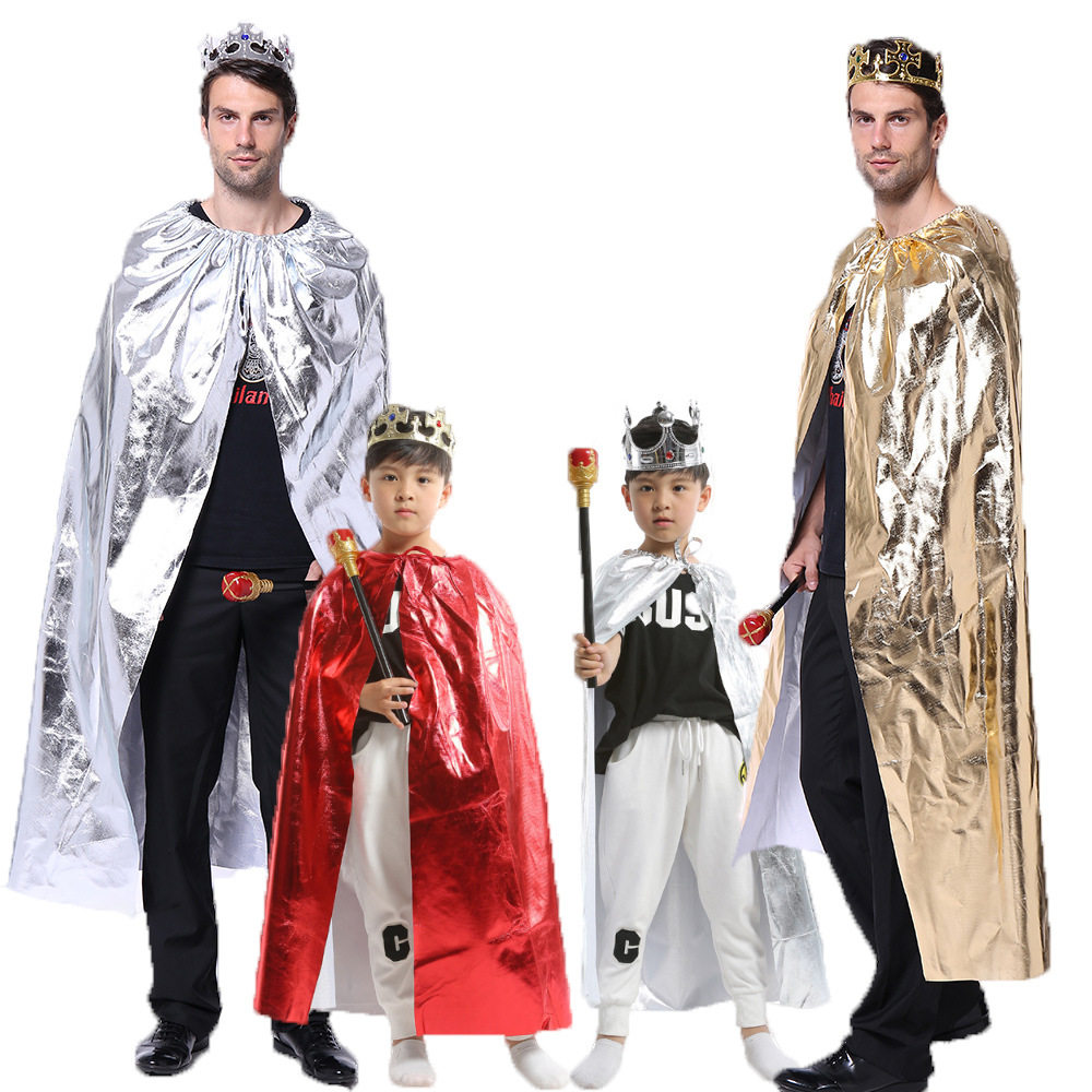 万圣节儿童服装王子国王头喾权杖披风烫金银红色披风六一
