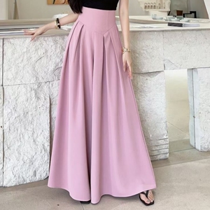 2024夏季新款高腰显瘦百褶阔腿裤女装气质垂感大摆裙裤百搭长裤潮