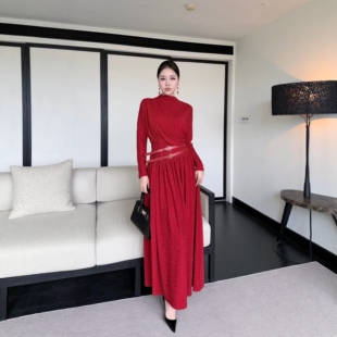 2026春季 气质御姐范设计感弹力连衣裙立领收腰显瘦长裙女 新款