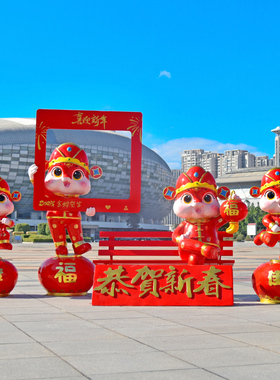 户外新年卡通蛇玻璃钢雕塑蛇年吉祥物春节元旦商场景区售楼部摆件