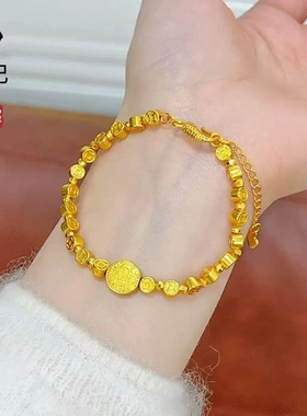 金店同款古法沙金五路财神钱币手链女时尚轻奢高级感铜钱手串