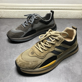 撤柜断码 圆头系带拼色户外运动男休闲鞋 处理真皮男鞋 2023年春款