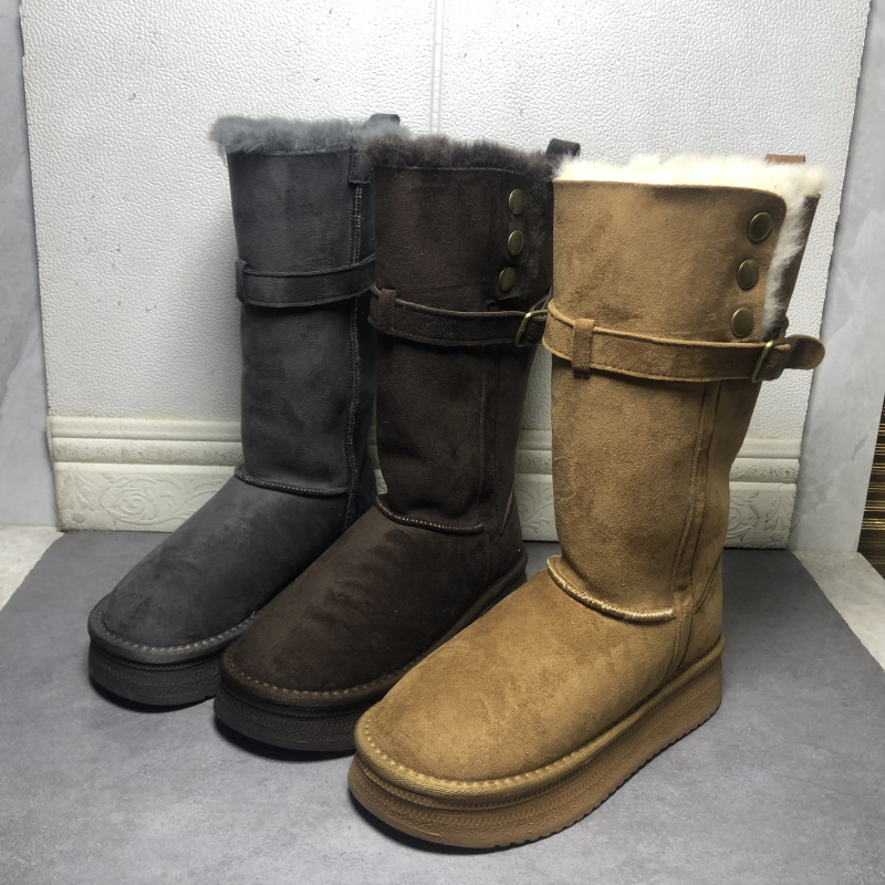 撤柜断码处理女鞋2025新款时尚厚底保暖毛绒长筒靴皮带扣雪地靴女