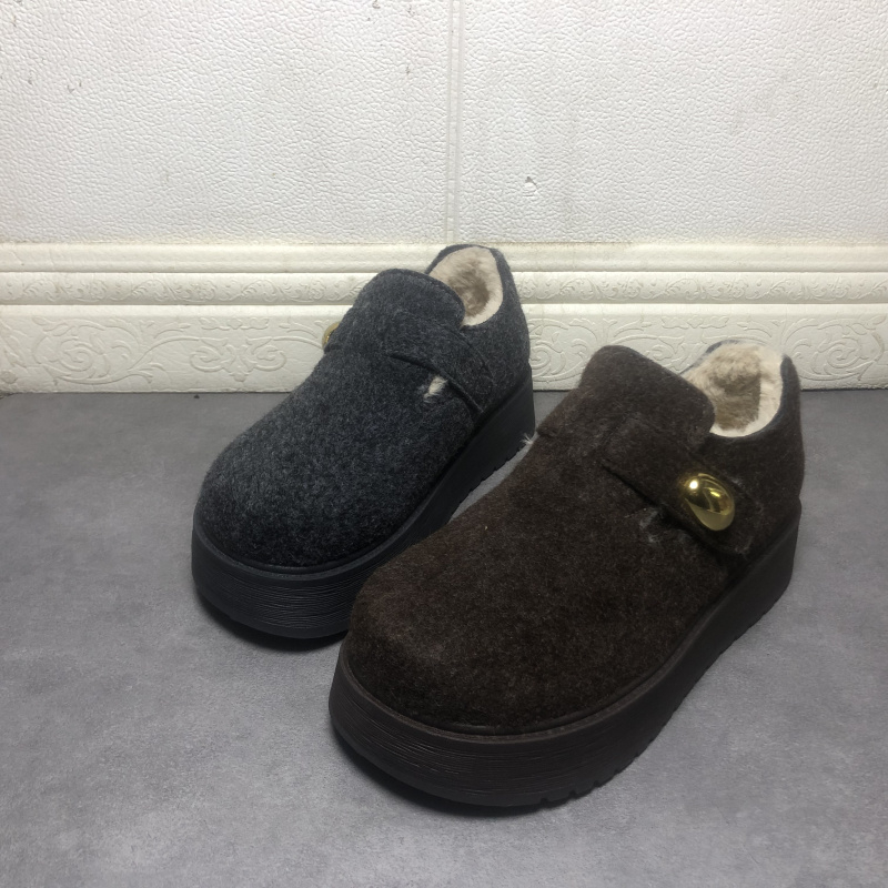 撤柜断码处理女鞋2025冬季新款时尚毛绒厚底增高百搭圆头勃肯鞋女