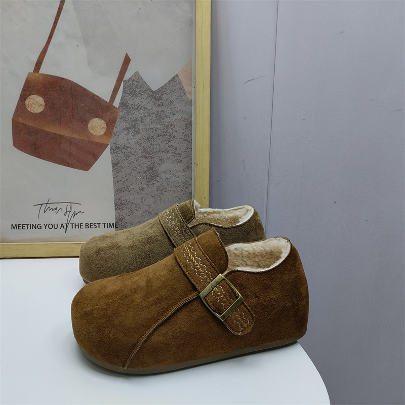 撤柜断码处理女鞋2025冬季新款时尚百搭厚底一脚蹬加绒保暖勃肯鞋