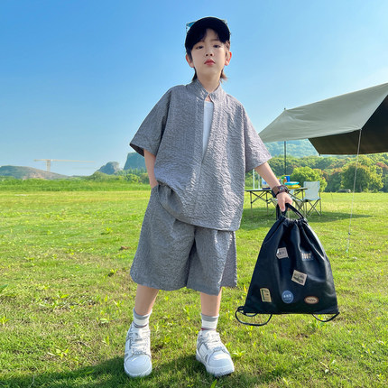 男童夏装套装2026新款中大儿童夏季短袖短裤两件套男孩潮帅气时髦