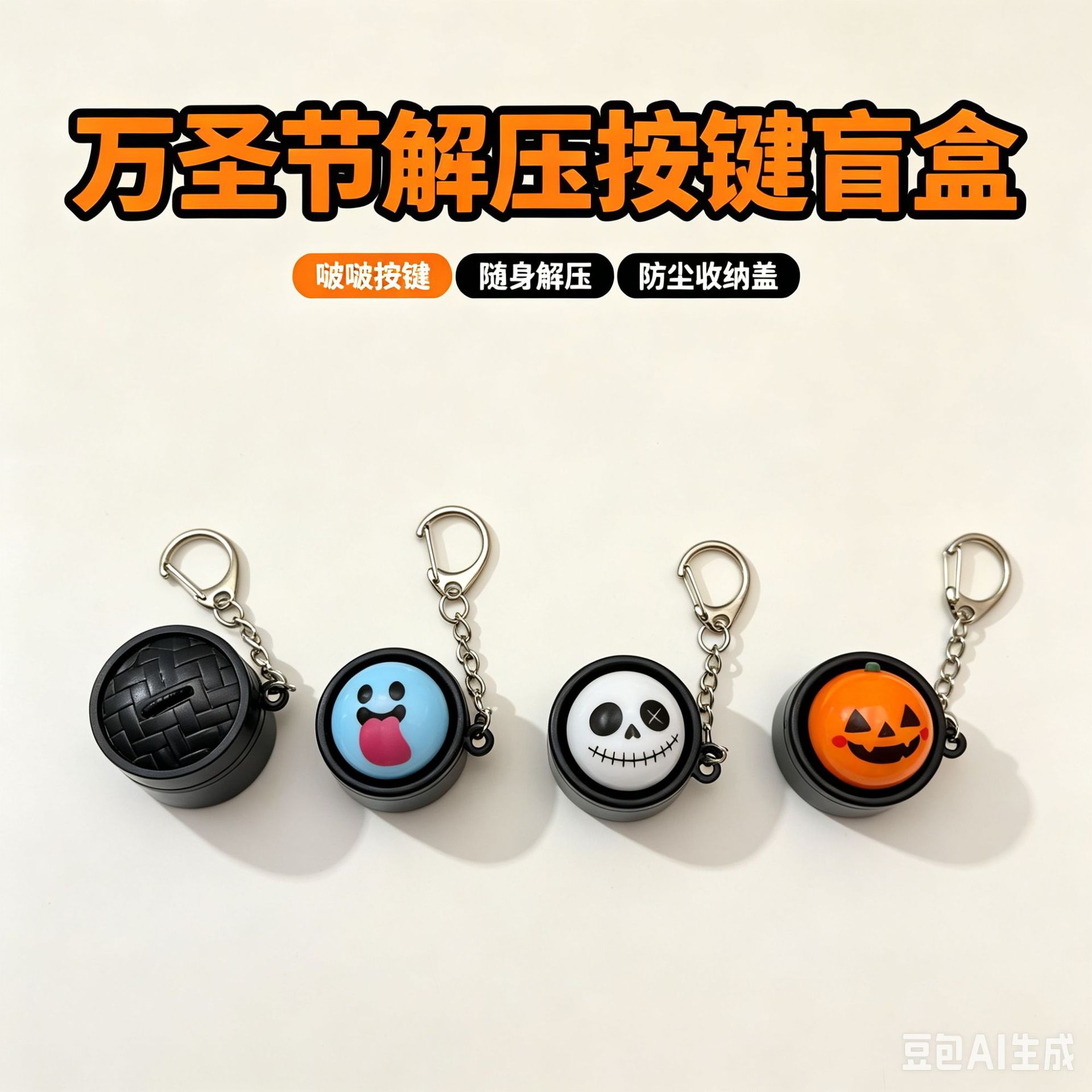 新品解压按键万圣节盲盒解压玩具跨境创意钥匙扣挂件包包挂件带灯