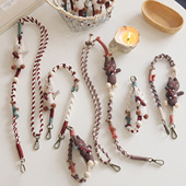 手工编织兔子公仔手机挂绳 可爱斜挎背带绳防丢可调长短包包挂件1