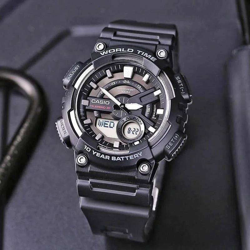 【十年电力】卡西欧黑武士 异形表盘防水运动手表 aeq-110w-1a/1b