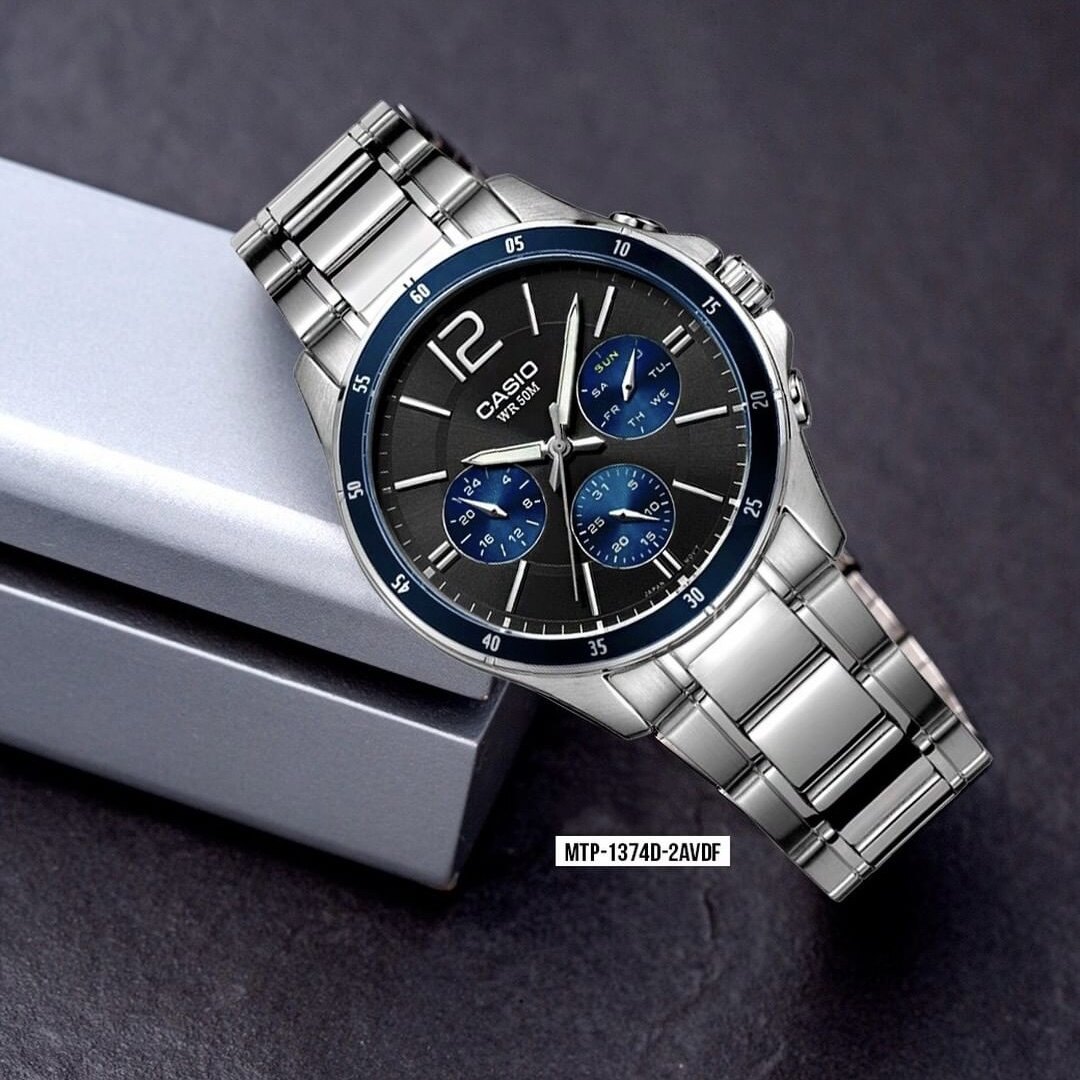 卡西欧手表男 三眼防水商务指针表非机械表 mtp-1374d-2a/1374l