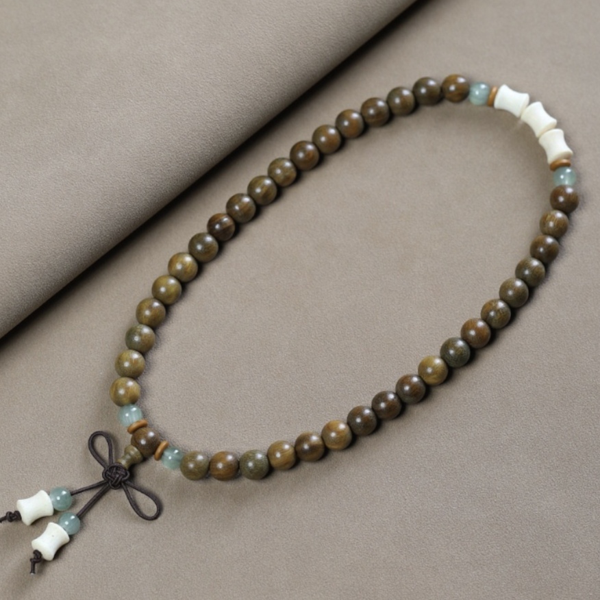 新中式绿檀木手串东陵玉金丝竹多圈文玩手持女紫光檀盘玩佛珠手链