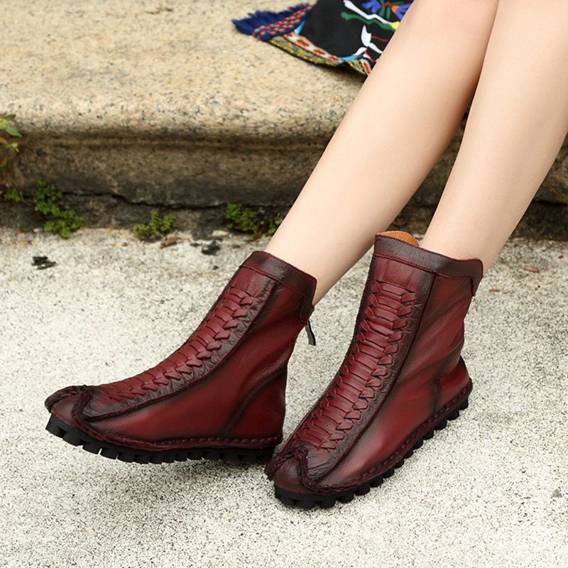 2025秋冬新款真皮手工原创短靴软底软皮森女靴平底民族风加绒棉鞋,女鞋,时装靴,淘宝优惠券,粉丝福利购,淘宝优惠卷